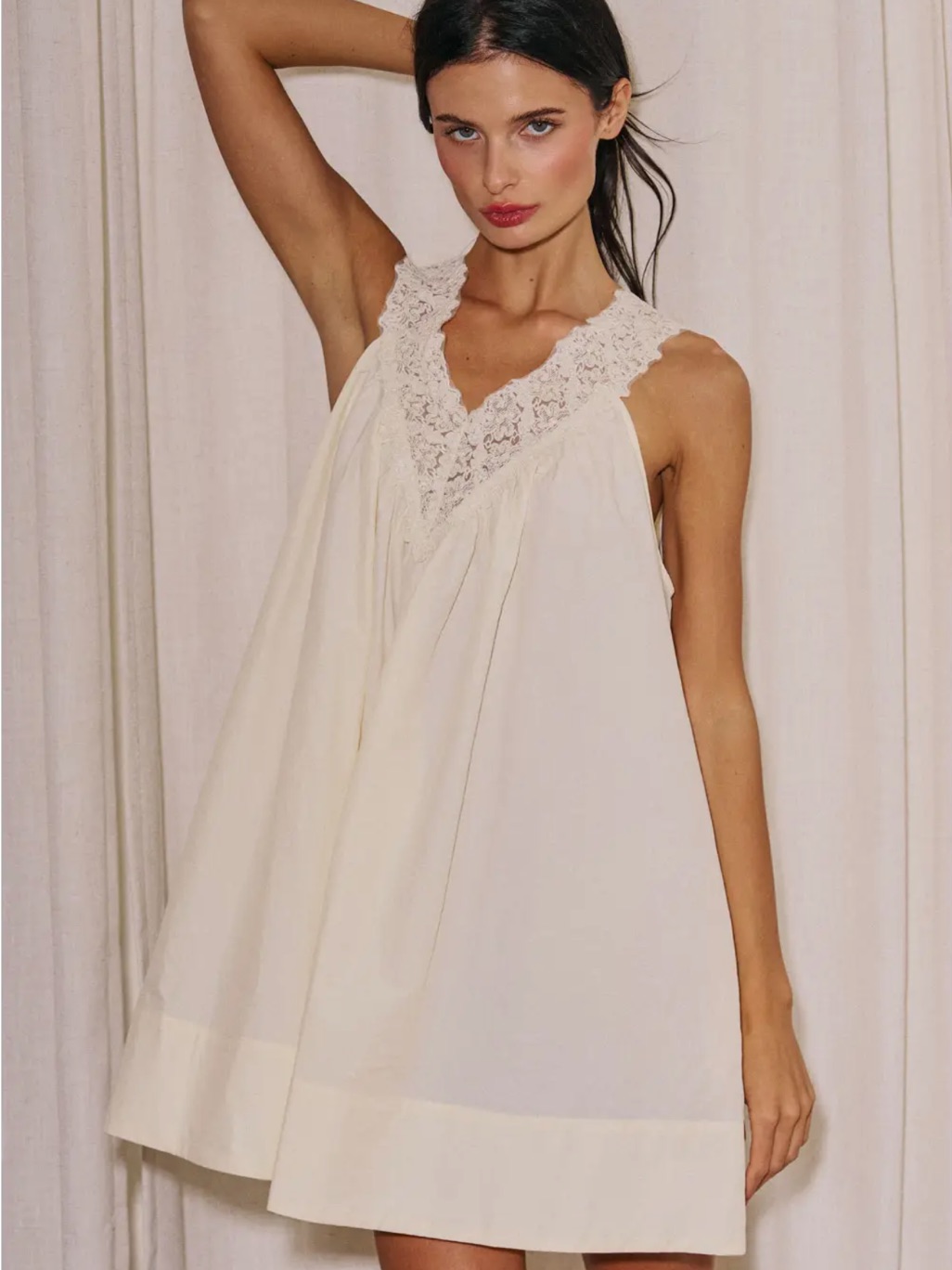 Woven Sleeveless Lace Neck Mini Dress